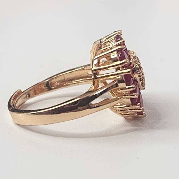 Ruby Red Zirconia Heart Shaped Ring Gold Plated Adjustable New - Picture 3 of 9